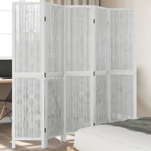 vidaXL Room Divider 5 Panels White Solid Wood Paulownia