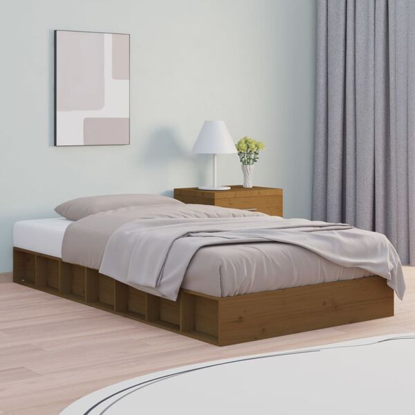 vidaXL Bed Frame without Mattress Honey Brown 75x190 cm Small Single Solid Wood