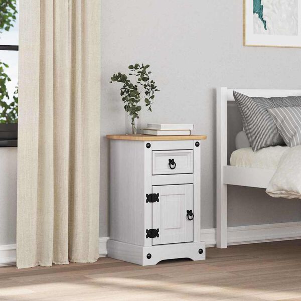 vidaXL Bedside Table White 35 x 32.5 x 58 cm Solid Pine Wood
