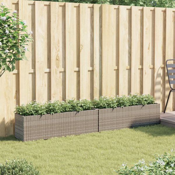 vidaXL Garden Planters with 3 Pots 2 pcs Grey 105x30x32 cm Poly Rattan