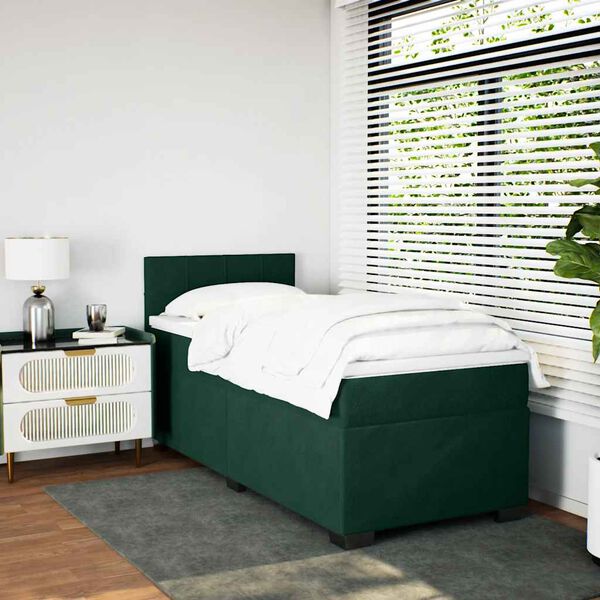 vidaXL Box Spring Bed with Mattress Dark Green 90x200 cm Velvet