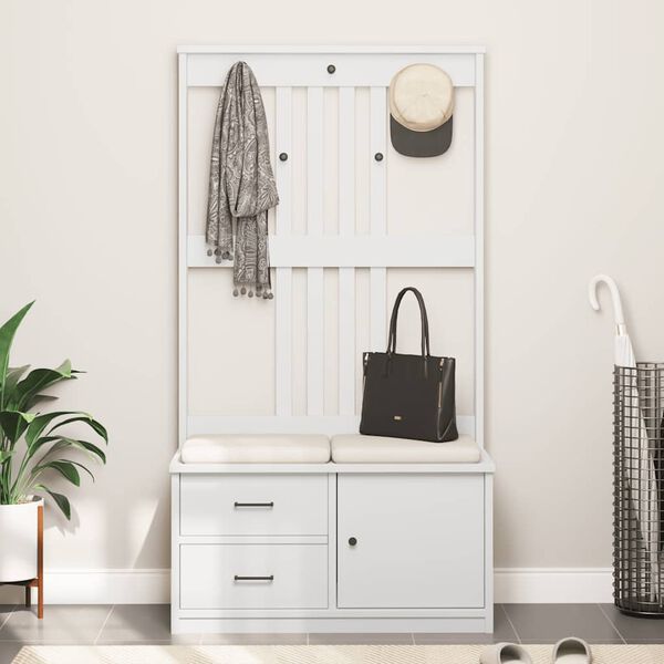 vidaXL Hall Tree SANDNES White 87x40x159.5cm Solid Wood Pine