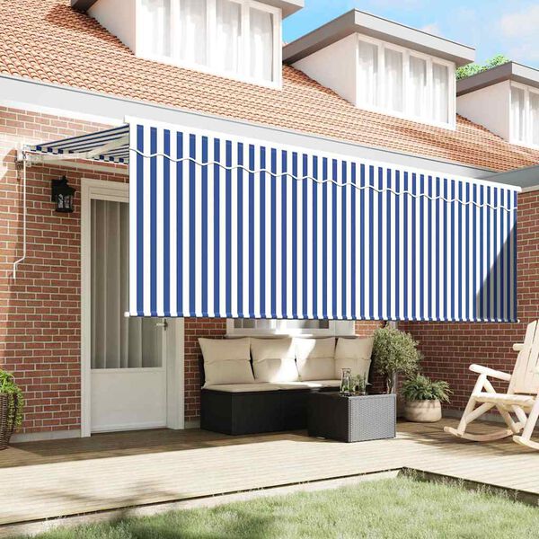 vidaXL Retractable Awning Blue and white 350 x 200 cm Fabric and metal