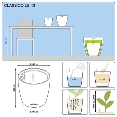 LECHUZA Planter CLASSICO LS 43 ALL-IN-ONE High-Gloss White 16080