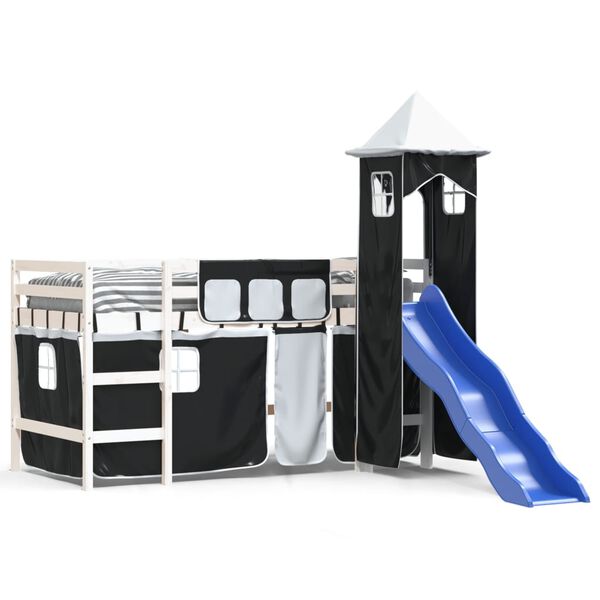 vidaXL Kids' Loft Bed with Tower without Mattress White&Black 90x190cm