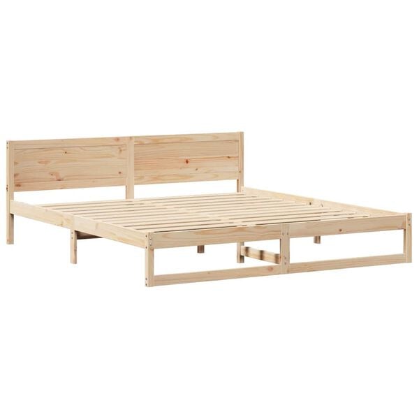 vidaXL Bed Frame with Headboard Natural 200 x 200 cm Solid Pine Wood