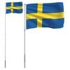vidaXL Sweden Flag and Pole 5.5 m Aluminium