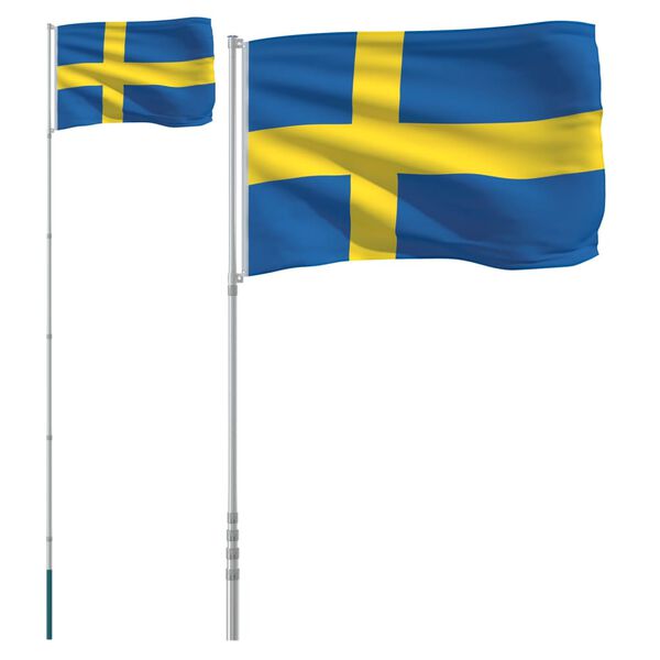 vidaXL Sweden Flag and Pole 5.5 m Aluminium