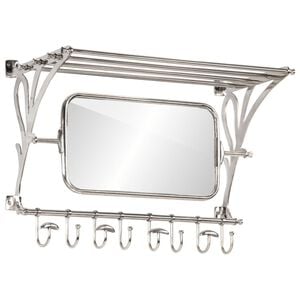vidaXL Luggage Rack with Coat Hangers & Mirror Wall Mounted Aluminium