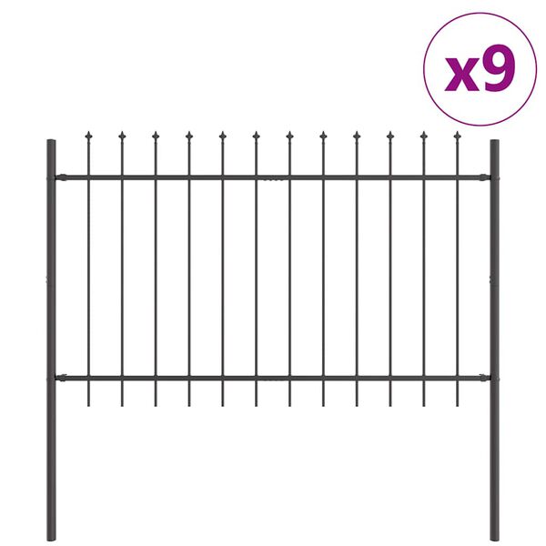vidaXL Garden Fence 9 pcs Grey 15.3 x 0.8 m Powder-coated Steel
