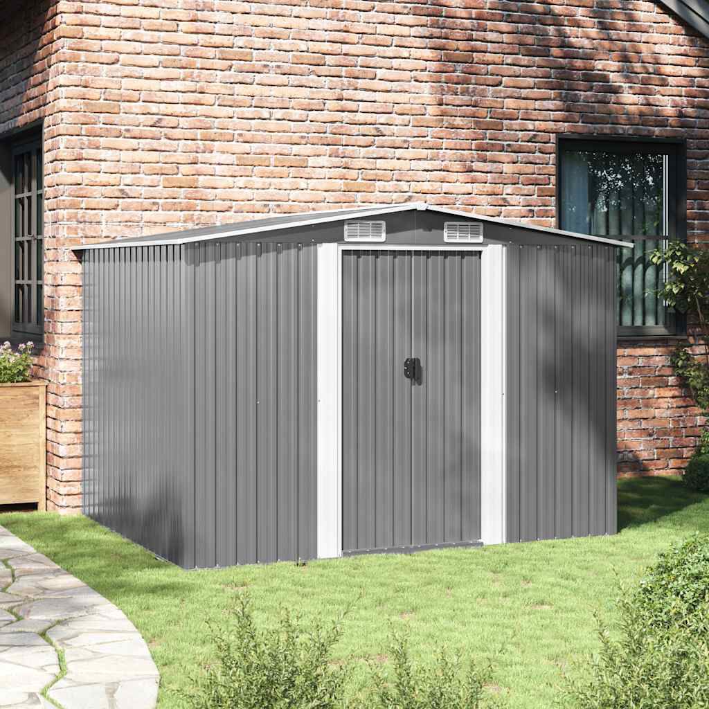 vidaXL Garden Storage Shed Grey Metal 257x205x178 cm | vidaXL.co.uk