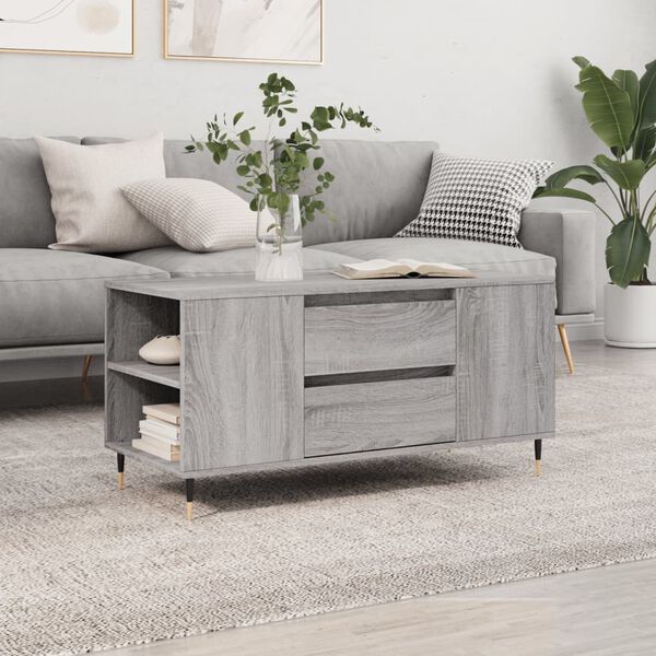 vidaXL Coffee Table Grey Sonoma 102x44.5x50 cm Engineered Wood