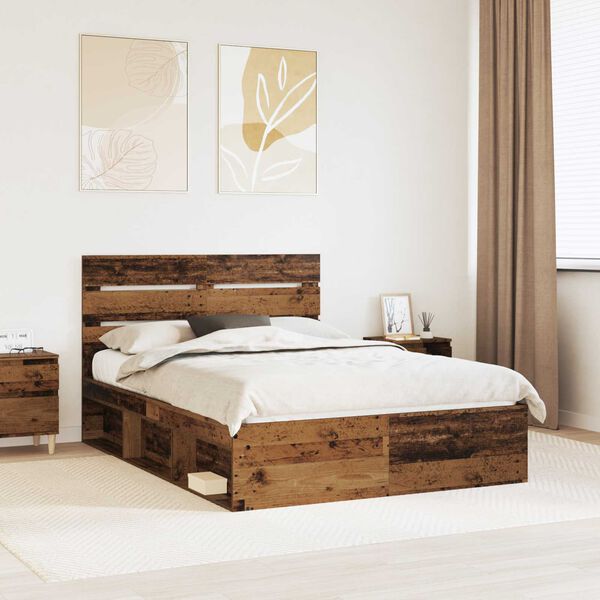 vidaXL Bed Frame with Headboard Old Wood 140 x 190 cm Solid Pine Wood
