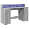 vidaXL Desk with LED Lights Grey Sonoma 140x55x91 cm Engineered Wood