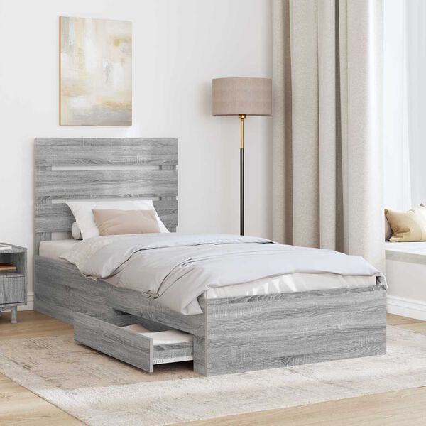 vidaXL Bed Frame Grey Sonoma and Silver 75 x 190 cm Engineered Wood