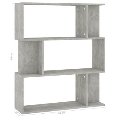vidaXL Book Cabinet/Room Divider Concrete Grey 80x24x96 cm Chipboard