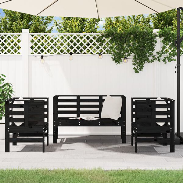 vidaXL 3 Piece Garden Lounge Set Black Solid Wood Pine