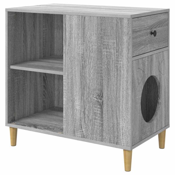vidaXL Cat House Grey Sonoma 72 x 42.5 x 70 cm Engineered Wood