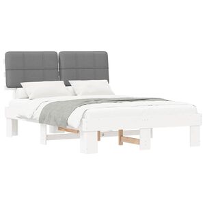 vidaXL Bed Frame with Upholstered Headboard White and Light grey