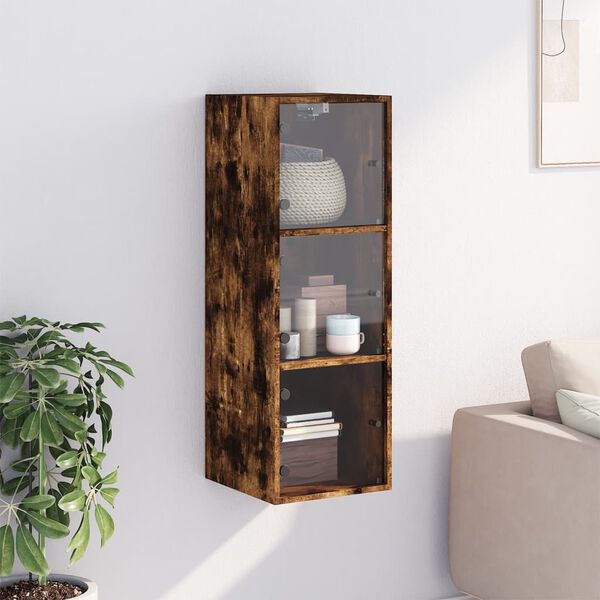 vidaXL Wall Cabinet with Glass Doors Smoked Oak 35x37x100 cm