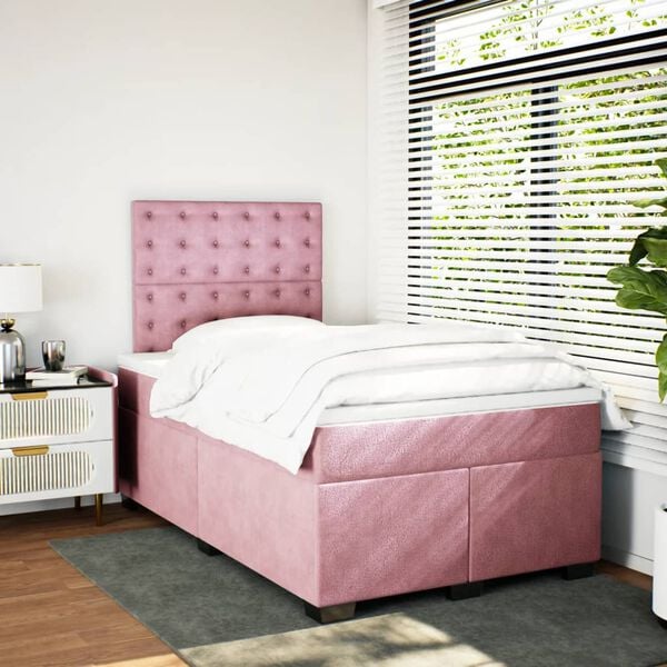 vidaXL Box Spring Bed with Mattress Pink 120x200 cm Velvet