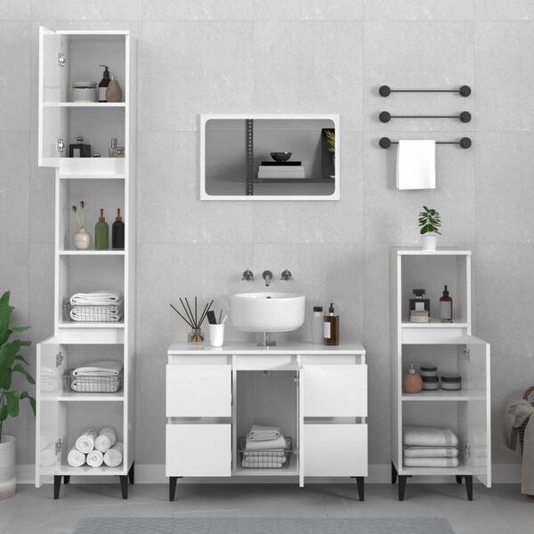 vidaXL 3 Piece Bathroom Furniture Set High Gloss White Engineered Wood