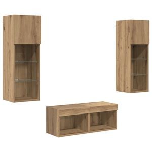 vidaXL TV Wall Cabinets Wall-mounted 4 pcs Black Oak Engineered Wood