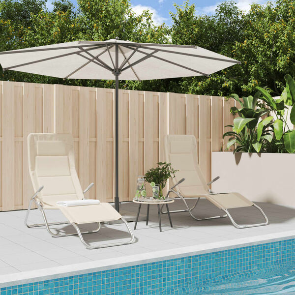 vidaXL Folding Sun Loungers 2 pcs Cream Textilene&Powder-coated Steel