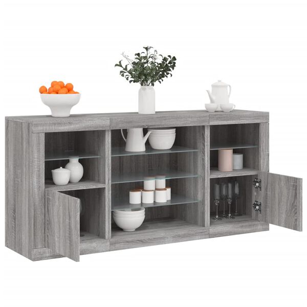 vidaXL Sideboard with LED Lights Grey Sonoma 142.5x37x67 cm