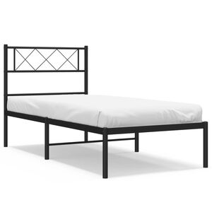vidaXL Metal Bed Frame without Mattress with Headboard Black 75x190cm