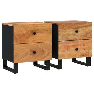 vidaXL Bedside Cabinet | Set of 2 | Acacia Wood Brown | Solid acacia wood, iron