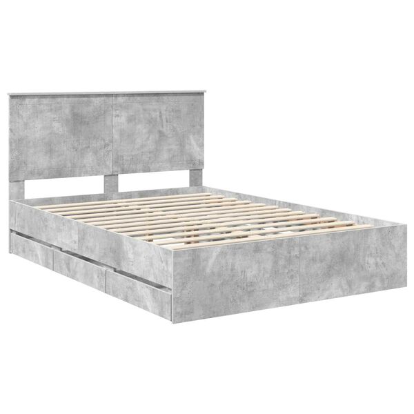 vidaXL Bed Frame with Drawer Concrete Grey 140 x 190 cm Engineer Wood