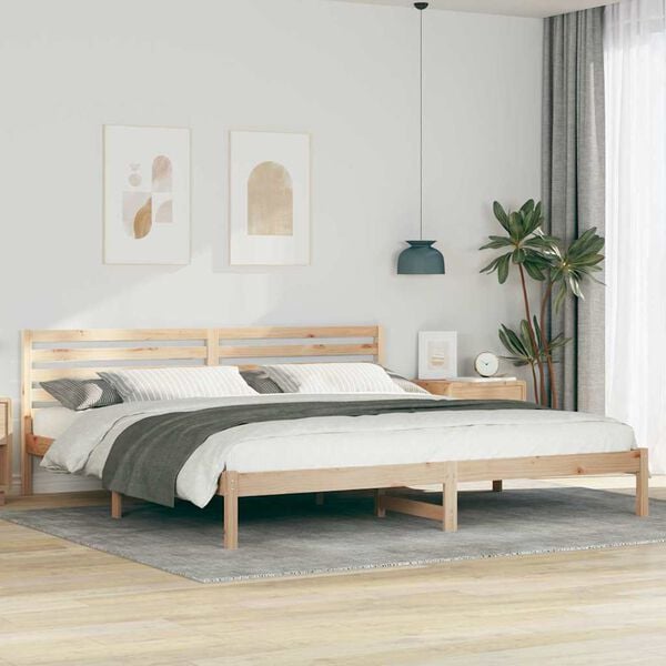 vidaXL Bed Frame with Headboard Brown 200 x 220 cm Solid Pine Wood