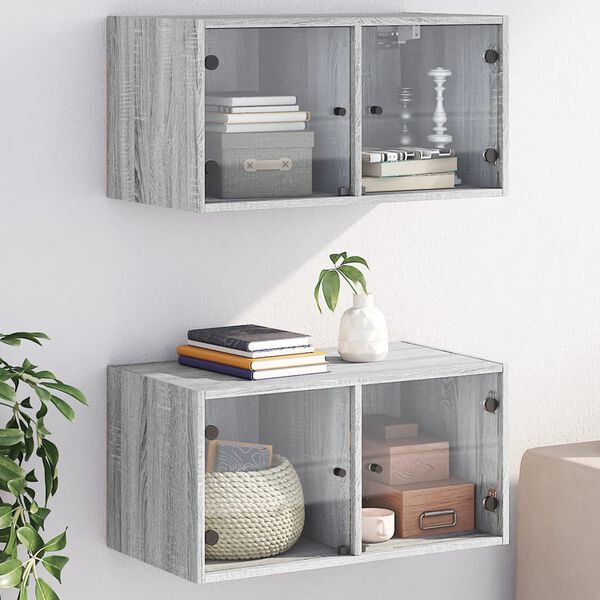 vidaXL Wall Cabinets with Glass Doors 2 pcs Grey Sonoma 68.5x37x35 cm