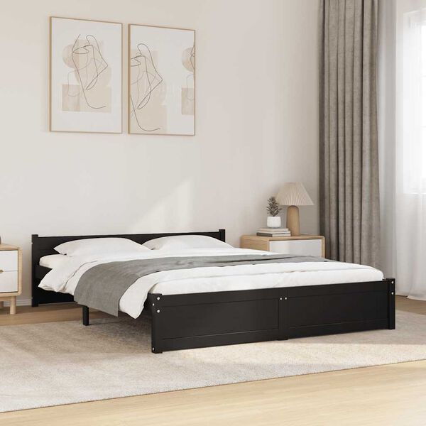 vidaXL Bed Frame without Mattress Black Solid Wood 150x200 cm King Size King Size