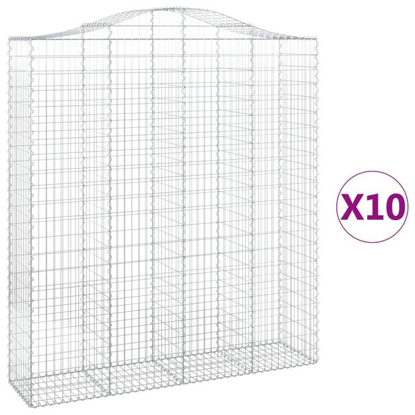 vidaXL Arched Gabion Baskets 10 pcs 200x50x220/240 cm Galvanised Iron