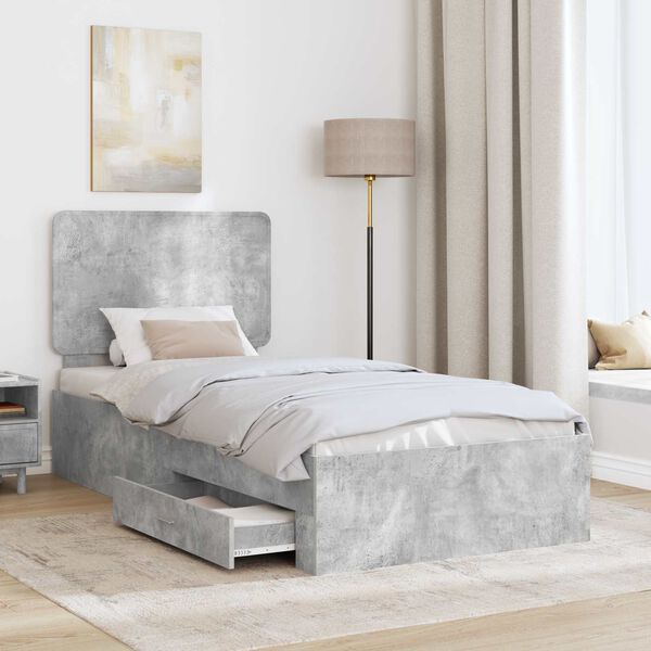 vidaXL Bed Frame with Drawer Concrete Grey 90 x 200 cm Engineered Wood