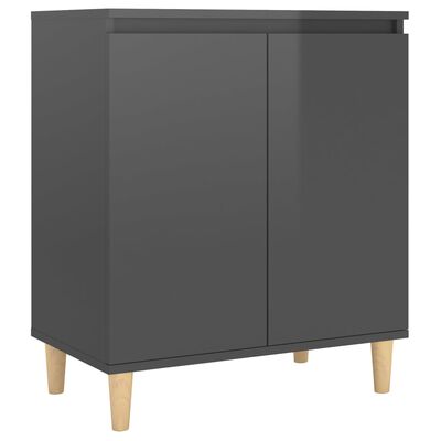 vidaXL Sideboard&Solid Wood Legs High Gloss Grey 60x35x70 cm Engineered Wood