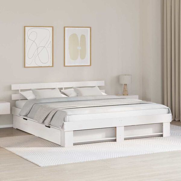 vidaXL Bed Frame with Headboard White 180 x 200 cm Solid Pine Wood