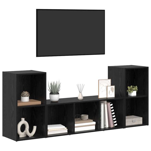 vidaXL TV Cabinet Set Wall-mounted 3 pcs Black Engineered Wood