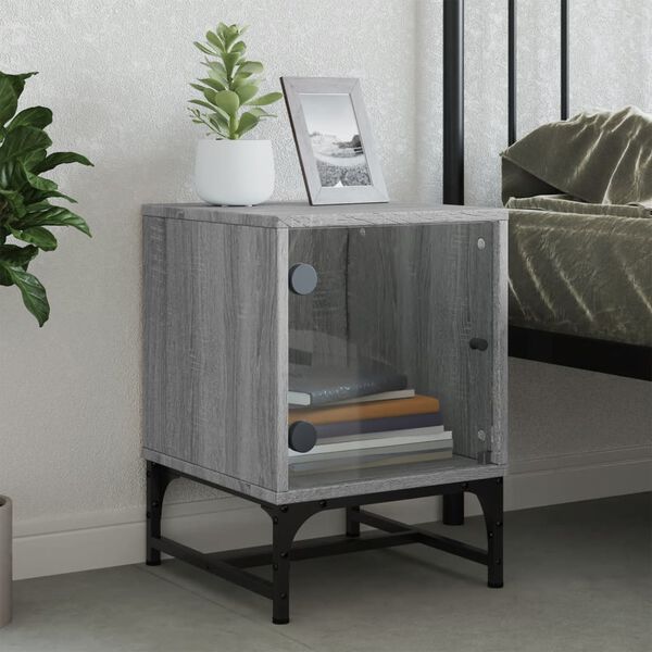 vidaXL Bedside Cabinet with Glass Door Grey Sonoma 35x37x50 cm