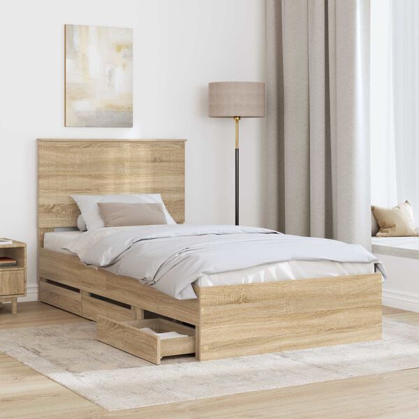 vidaXL Bed Frame with Drawer Sonoma Oak 100 x 200 cm Engineer Wood