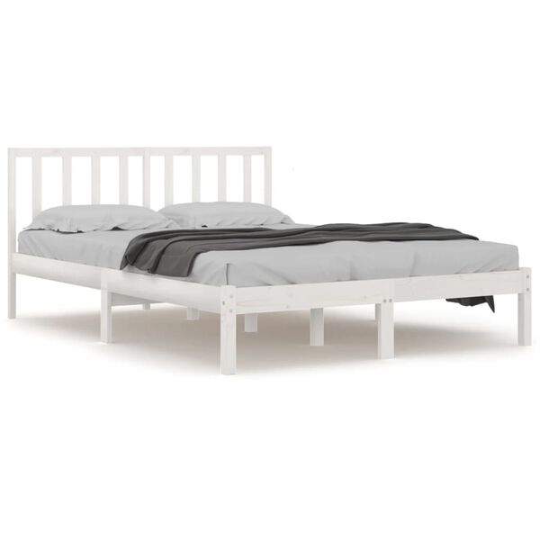 vidaXL Bed Frame without Mattress White Solid Wood Pine 120x190 cm Small Double