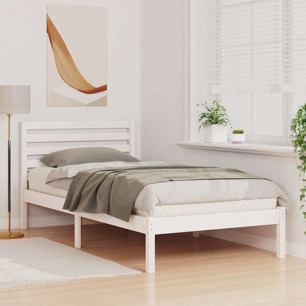 vidaXL Bed Frame with Headboard White 75 x 190 cm Solid Pine Wood