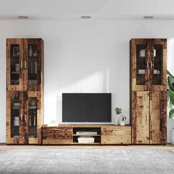 vidaXL TV Cabinet Set with Drawer FLORIN Old Wood Engineered Wood