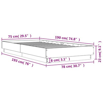vidaXL Bed Frame with LED Lights Grey Sonoma 75x190 cm Small Single