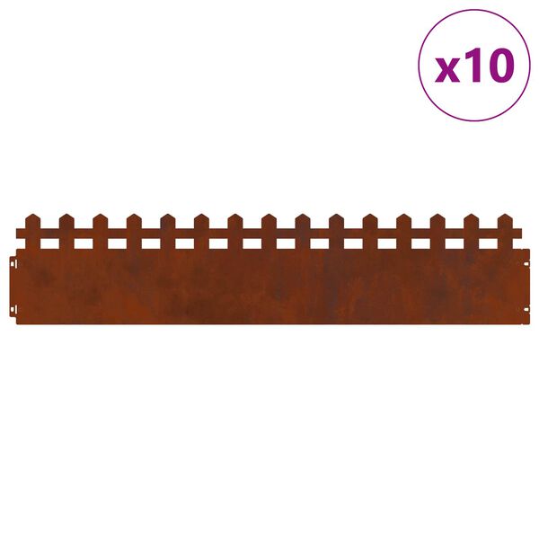 vidaXL Lawn Edgings 10 pcs Rusty 103 x 0.05 x 22 cm Weathering Steel