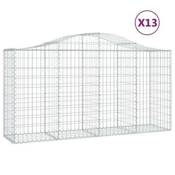 vidaXL Arched Gabion Baskets 13 pcs 200x50x100/120 cm Galvanised Iron