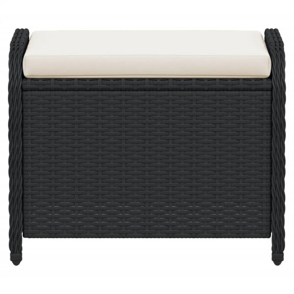 vidaXL Garden Stool with Cushion Black 58x46x46 cm Poly Rattan