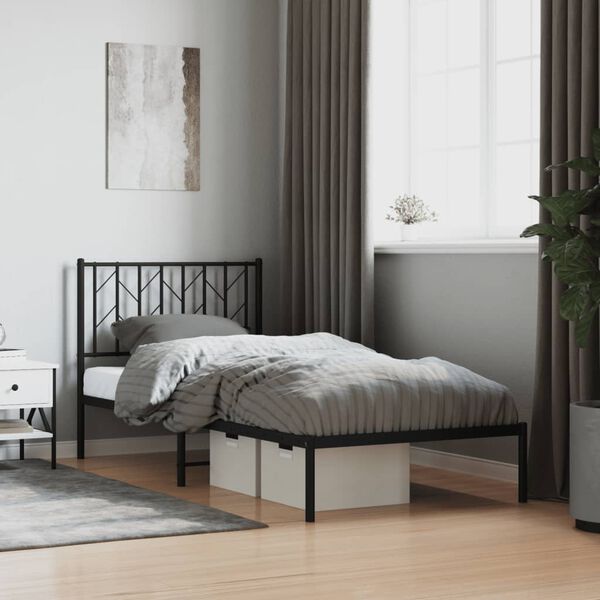 vidaXL Metal Bed Frame without Mattress with Headboard Black 90x200cm